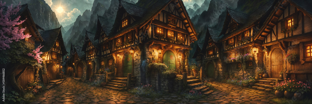 Houses in a fairy tale village 