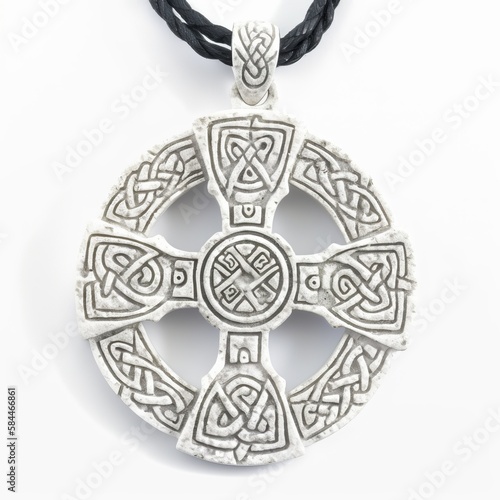 Elegant Silver Celtic Cross Pendant on White Background, Generative AI