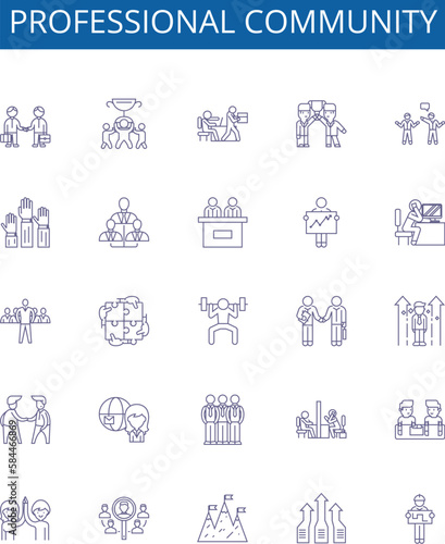 Professional community line icons signs set. Design collection of Professional, Community, Network, Association, Group, Forum, Connect, Colleagues outline concept vector illustrations