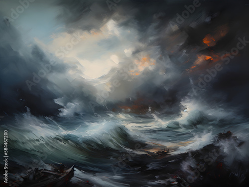 Oil painting of a storm in the ocean. Generative AI