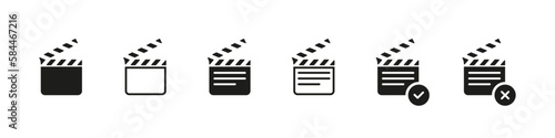 Clapperboard vector icon set. Action, movie symbol of clapper board.