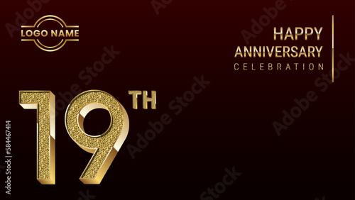 19th Anniversary template design concept with golden number. Vector Template