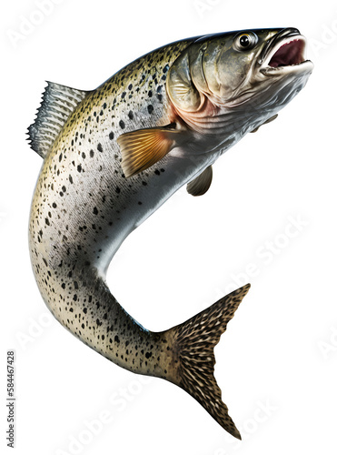 Jumping fish isolated, illustration for fishing jumping out of water PNG on transparent background photo