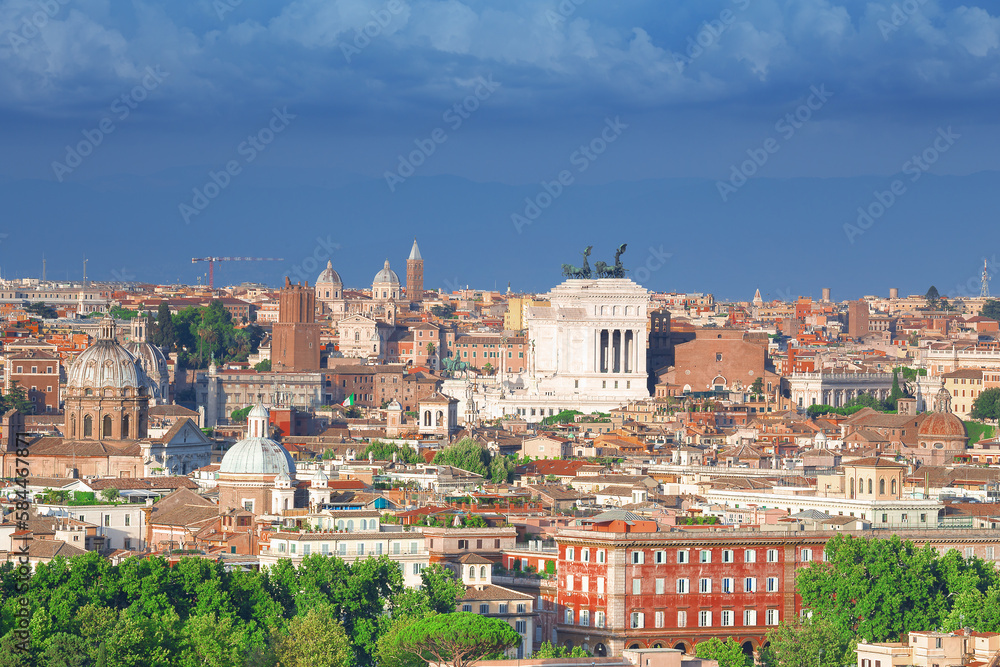 Aerial panoramic view of historic center of Rome, Italy