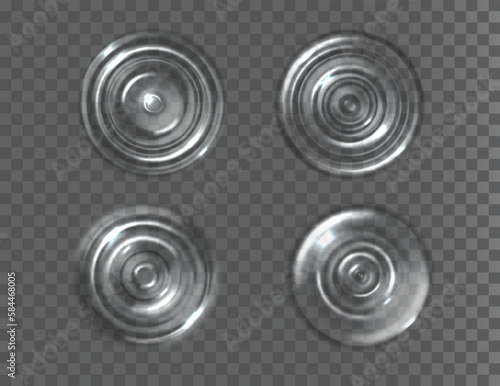 Ripple splash water waves effect of drop. Realistic splash water. Gravity capillary waves surface water. Vector circle ripple.