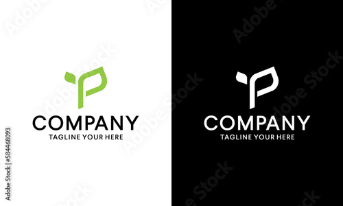 ector illustration of letter P and leaf for icon, symbol or logo. suitable for organic food product logos or vegetarian restaurants
