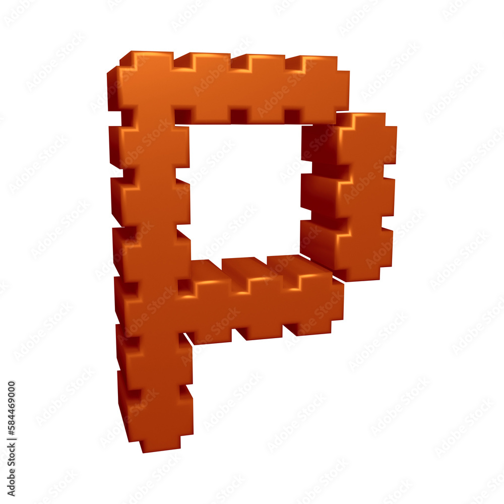 Brown alphabet letter p in 3d rendering with modern style Brown alphabet letter p in 3d rendering with modern style