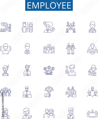 Employee line icons signs set. Design collection of Worker, Staff, Person, Personnel, Associate, Hire, Employee, Colleague outline concept vector illustrations