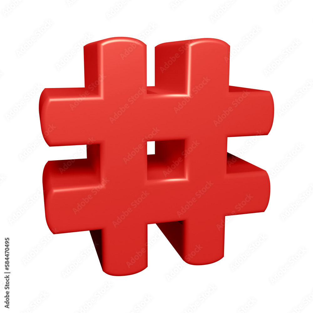 Obraz premium Red hashtag symbol or icon design in 3d rendering