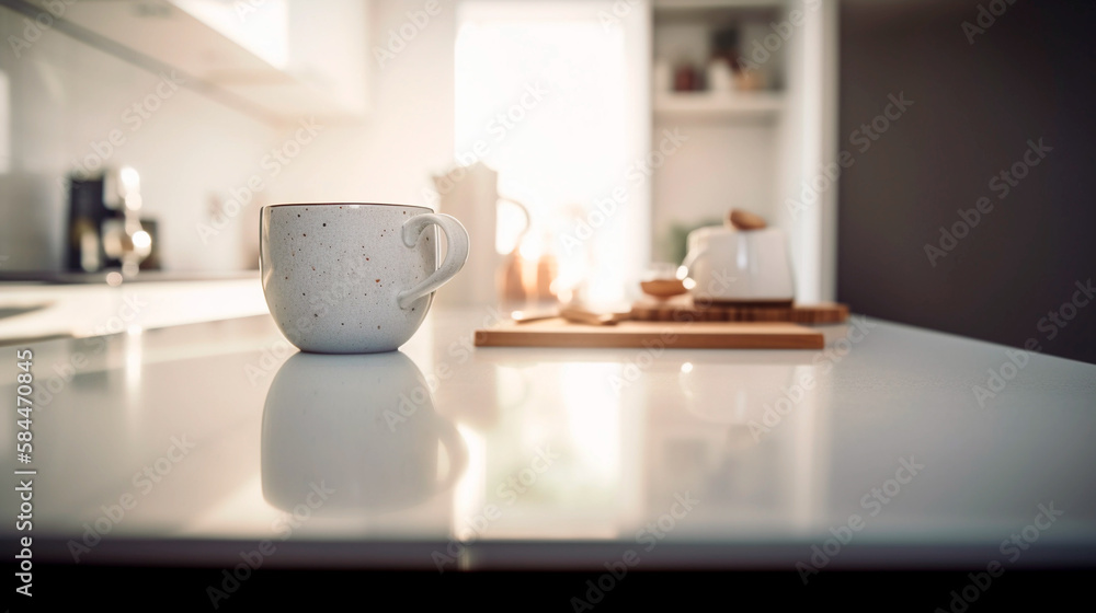 An empty home kitchen counter worktop for product display. blurred background. Generative ai An empty home kitchen counter worktop for product display. blurred background. Generative ai