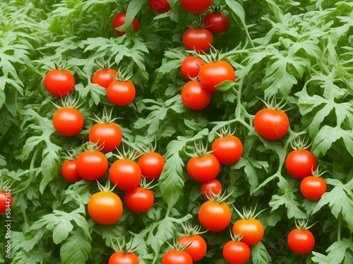 Cherry tomato plants in the garden. AI generattive illustrations