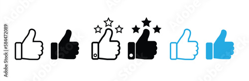 Thumb up icon set. Thumb up with star. Thumb up icon collection transparent background. Like sign and symbol. Vector illustration.	