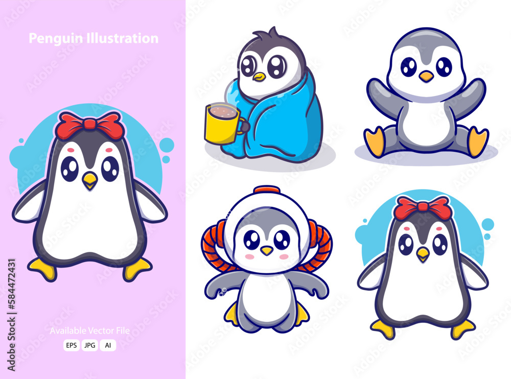 Fototapeta premium Cute penguin cartoon icon illustration. funny gifts for stickers