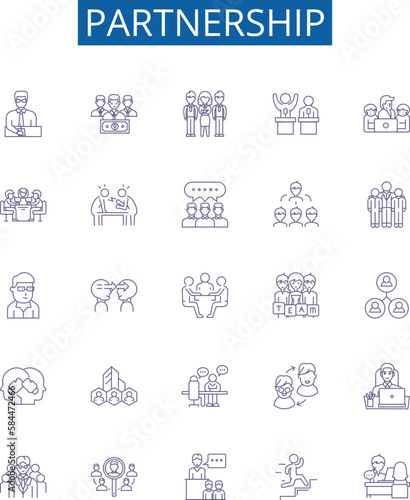 Partnership line icons signs set. Design collection of Alliance, Cooperation, Union, Affinity, Fellowship, Consortium, Linkage, Interaction outline concept vector illustrations