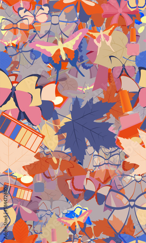 Background pattern abstract design texture. Seamless. Theme is about seasons, beech, tropical, pomade, pomatum, art, background, embellishment, cosmetology, flora, adornment, wild, salon