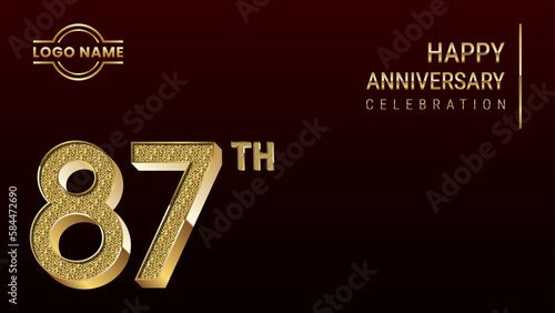 87th Anniversary template design concept with golden number. Vector Template
