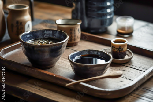 Set of coffee in vintage style,coffe time in morning, japanese style culture, generative ai