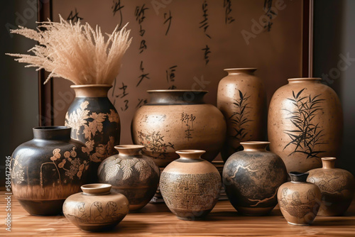 Japandi , japanese traditional art and culture, ficticious museum background, generative ai