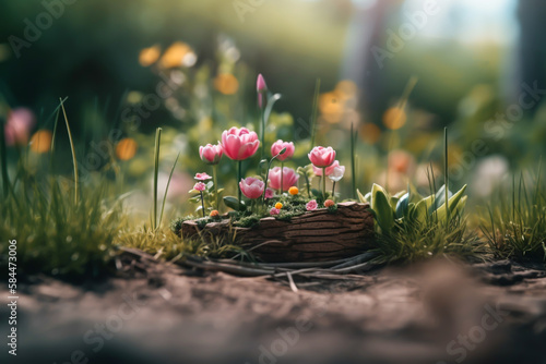 mothers day, bouquet of spring flowers landscape, sunny day, generative ai