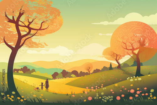 Landscape view for happy mother s day background. Mother and child illustration template for backdrop  generative ai