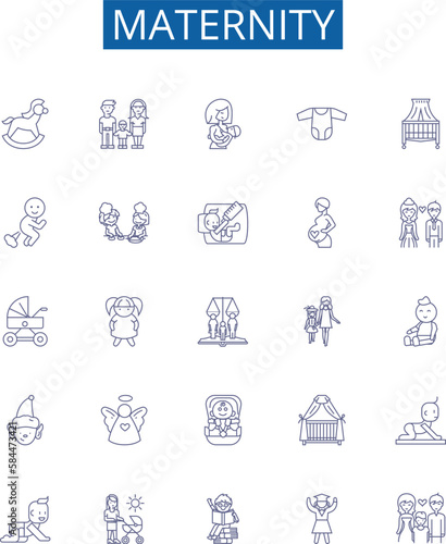 Maternity line icons signs set. Design collection of Pregnancy, childbirth, delivery, motherhood, nursing, gestation, neonatal, infants outline concept vector illustrations