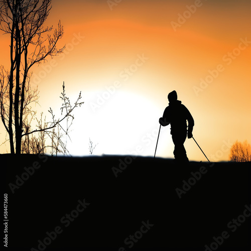 skiing, ski, silhouette, winter, snow, sport, vector, skier, woman, people, illustration, mountain, extreme, cold, sports, silhouettes, active, men, golf, fun, leisure, activity, generative ai © Eugene