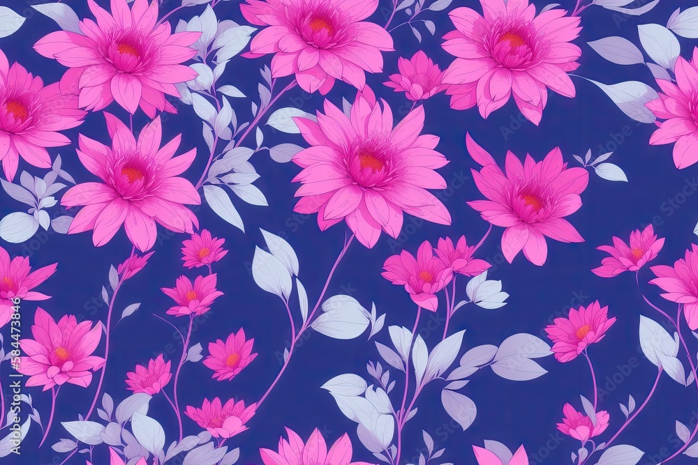 Seamless flowers pattern painting with trendy colors. Print Design, generative ai, perfect for interior, furniture and fashion. Seamless flowers pattern painting with trendy colors. Print Design, generative ai, perfect for interior, furniture and fashion.