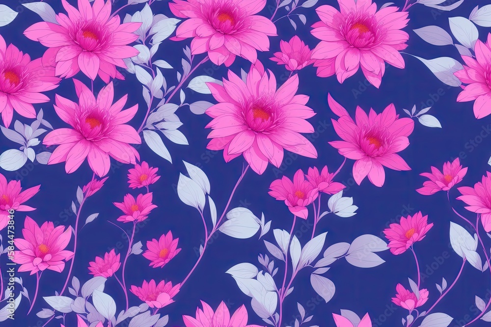 Seamless flowers pattern painting with trendy colors. Print Design, generative ai, perfect for interior, furniture and fashion.