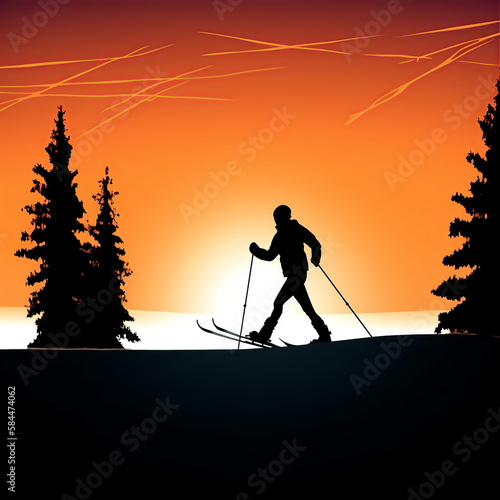 skiing, ski, silhouette, winter, snow, sport, vector, skier, woman, people, illustration, mountain, extreme, cold, sports, silhouettes, active, men, golf, fun, leisure, activity, generative ai © Eugene