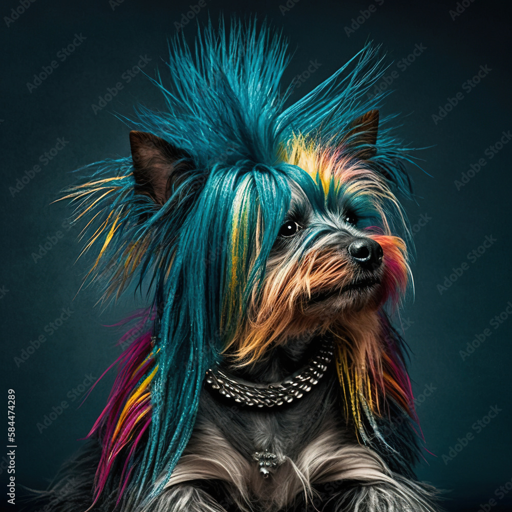 Naklejka premium Llittle punk dog, Generative AI technology