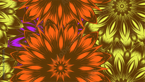 Flowers. Seamless floral background. Tracery handmade nature ethnic fabric backdrop pattern. Textile design texture. Decorative color art. Vector