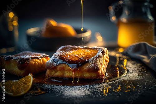 Traditional Spanish torrijas  French toasts . Dessert of Holy Week. Classic Easter Treat in Spain. Generative AI