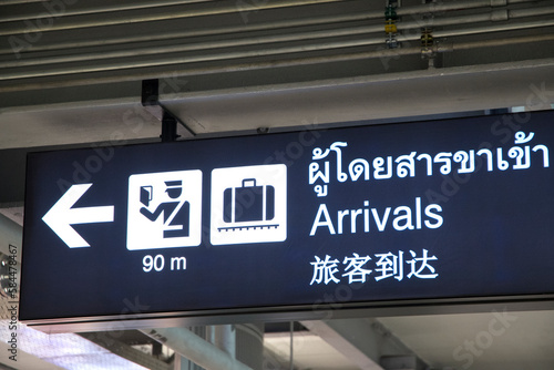 Konstfotografi Airport arrival sign in Suvarnabhumi Airport Bangkok