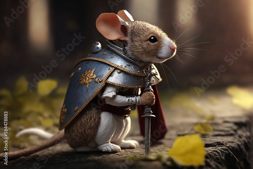 Mouse dressed as a knight, created with Generative AI technology photo
