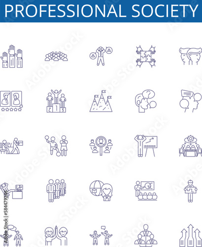 Professional society line icons signs set. Design collection of Society, Professional, Network, Association, Community, Membership, Organization, Group outline concept vector illustrations
