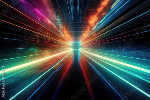 Hyperspace Jump: Neon Rays and High-Speed Motion. Generative Ai