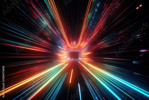 Hyperspace Jump: Neon Rays and High-Speed Motion. Generative Ai