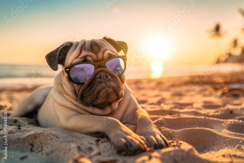 Photographie vacation doggy wearing sunglasses