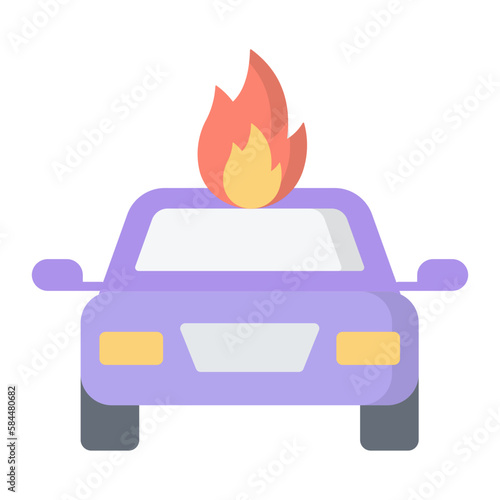 Car On Fire Line Color Icon