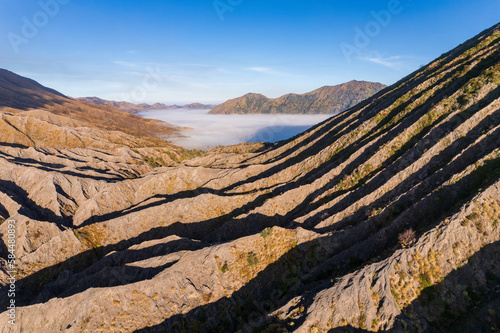 Bird eye view ofLandscape texture in Mount Bromo, east Java photo