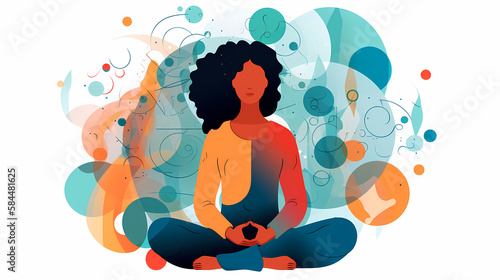 Kaleidoscope Serenity: A Generative AI Interpretation of a Beautiful Woman Meditating Amongst Colorful Shapes
