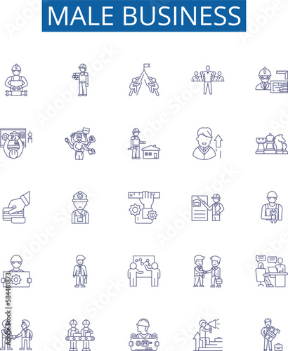 Male business line icons signs set. Design collection of Businessman, Entrepreneur, Executive, Manager, CEO, Trader, Broker, Salesman outline concept vector illustrations