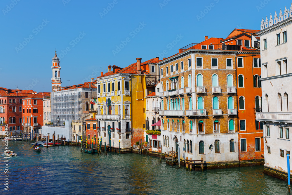 Venice architecture and water canal . Houses situated on the water 