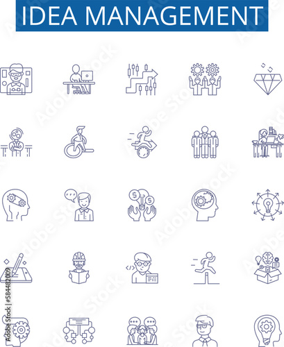 Idea management line icons signs set. Design collection of Conceptualization, Brainstorming, Innovation, Prioritization, Categorization, Execution, Organization, Synthesis outline concept vector