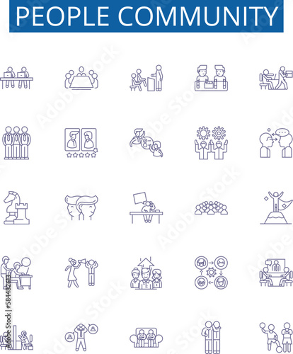 People community line icons signs set. Design collection of Community, People, Network, Group, Communitas, Linkage, Unity, Fellowship outline concept vector illustrations