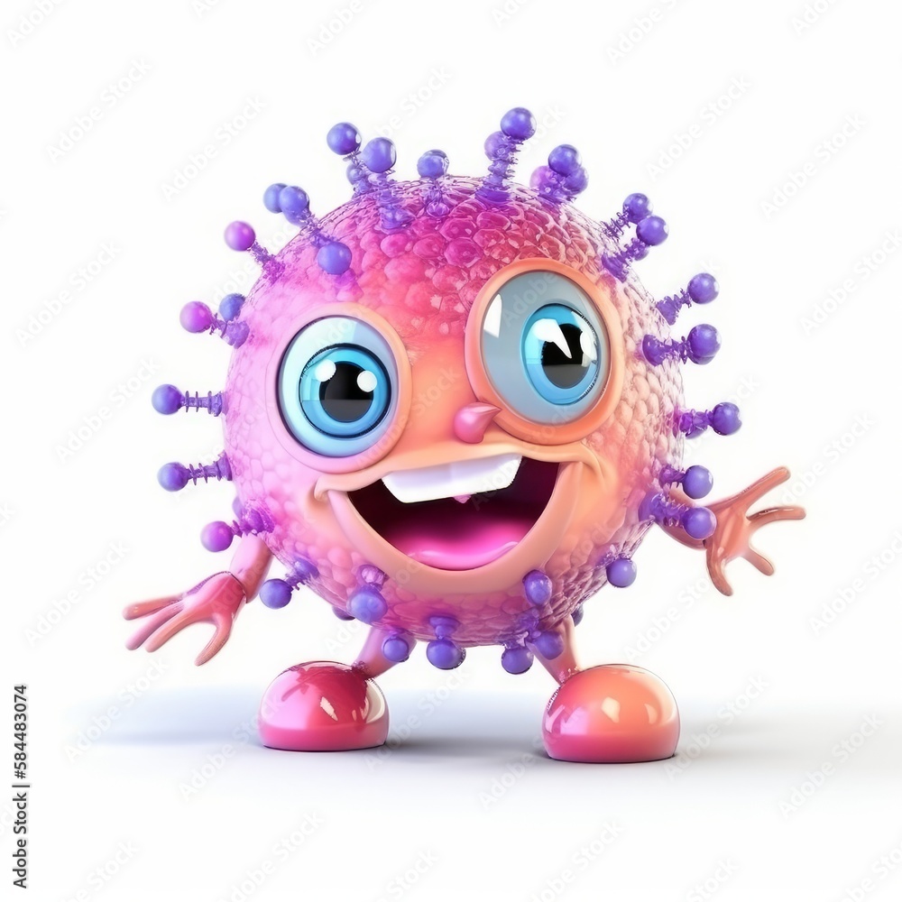 Fototapeta premium Adorable and Amusing Virus Character on White Background, Generative AI