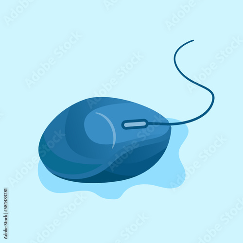 Gradient blue computer mouse vector flat illustration