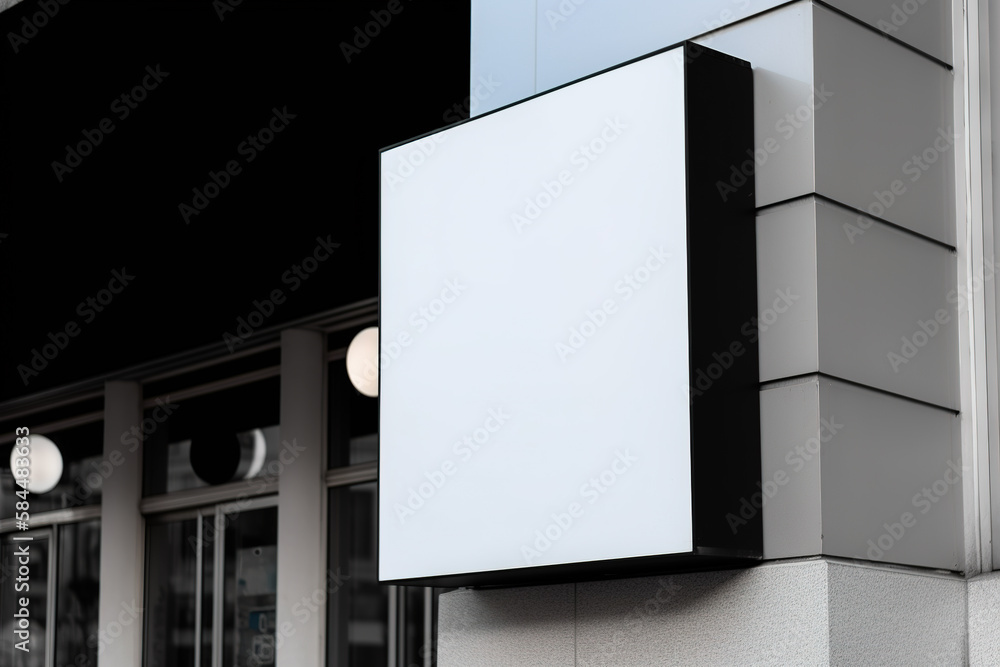 Blank white minimal square shop signboard mockup for advertising panel ...