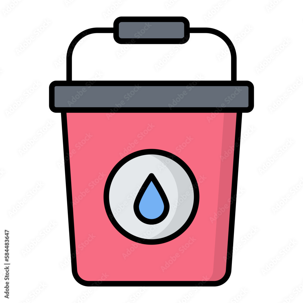 Water Bucket Line Color Icon Water Bucket Line Color Icon