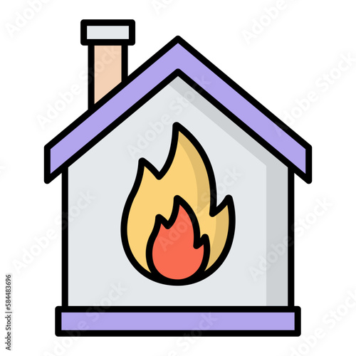 House On Fire Line Color Icon